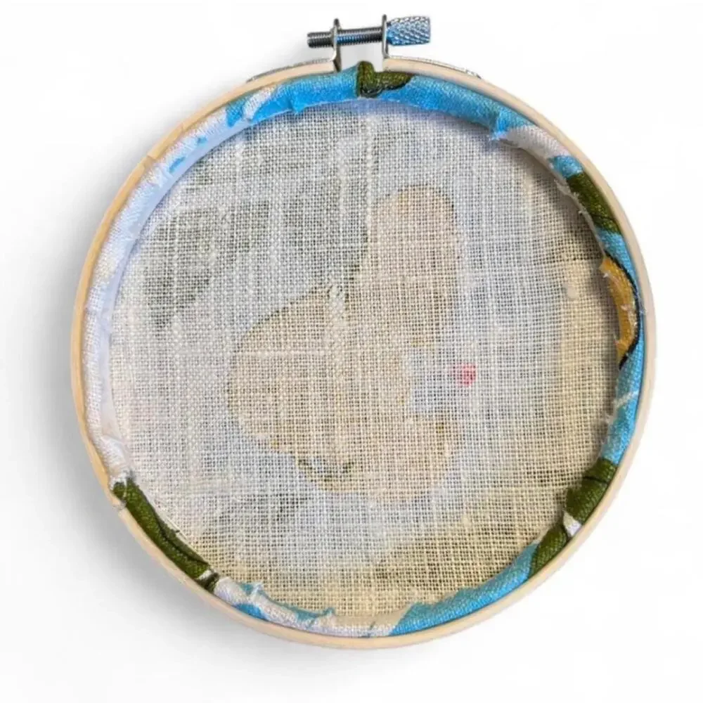 Set of three 5 inch linen upcycled retro style pear hoop art kitchen wall decor